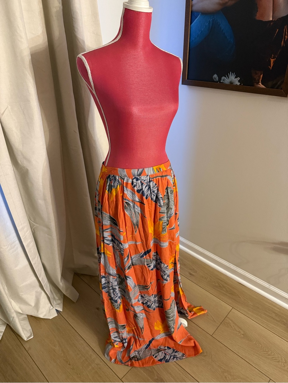 Patrons of Peace Orange Tropical Leaf Maxi Skirt